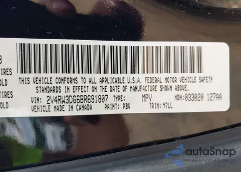 2011 Volkswagen Routan Se из США, поврежденный, VIN 2V4RW3DG6BR691807